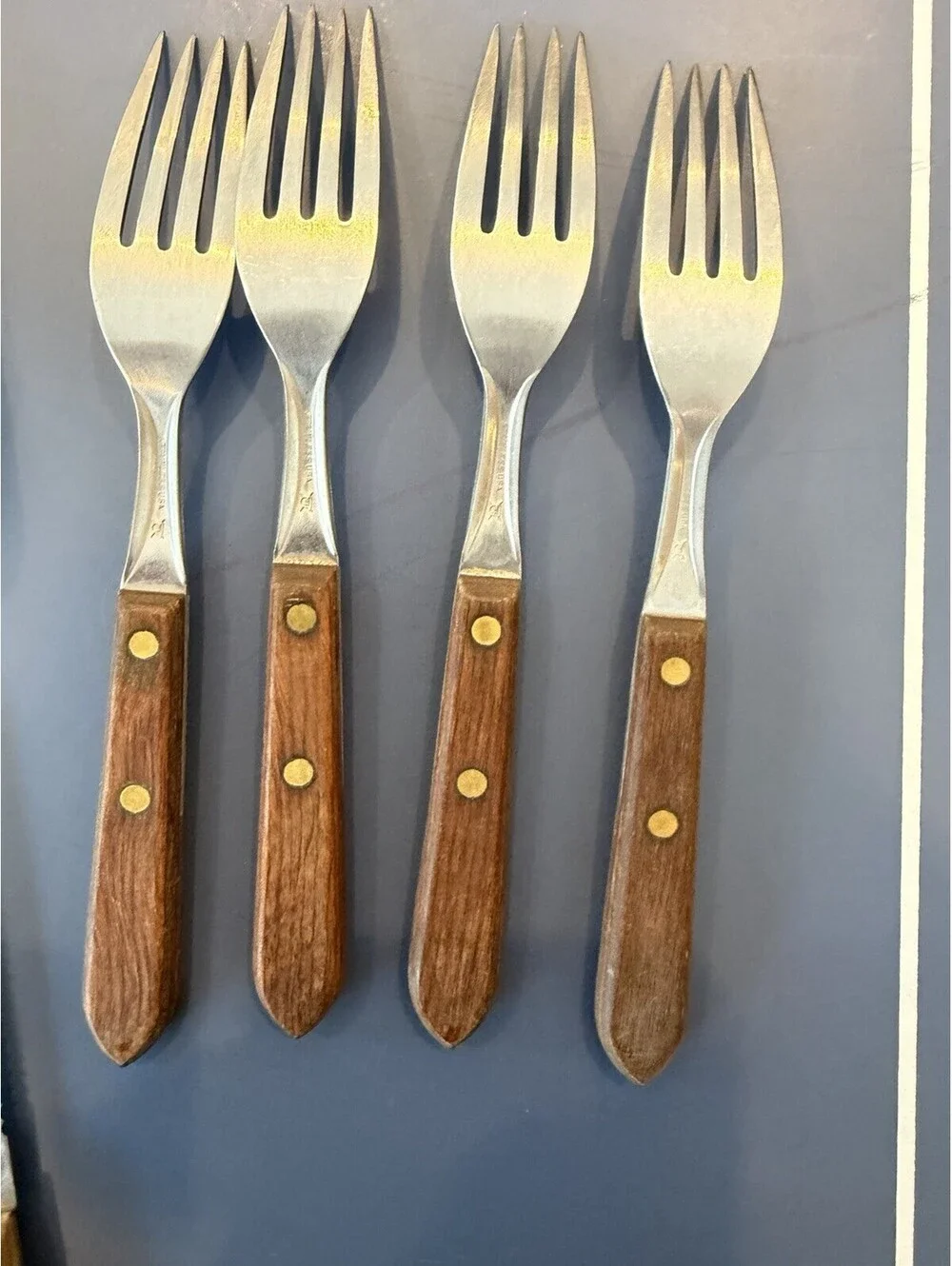 Vtg WF Washington Forge Town & Country Wood Handle  SS Flatware Lot Of 27